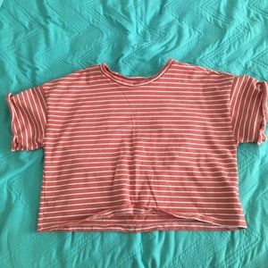 Pink & white striped crop top with cuffed sleeves